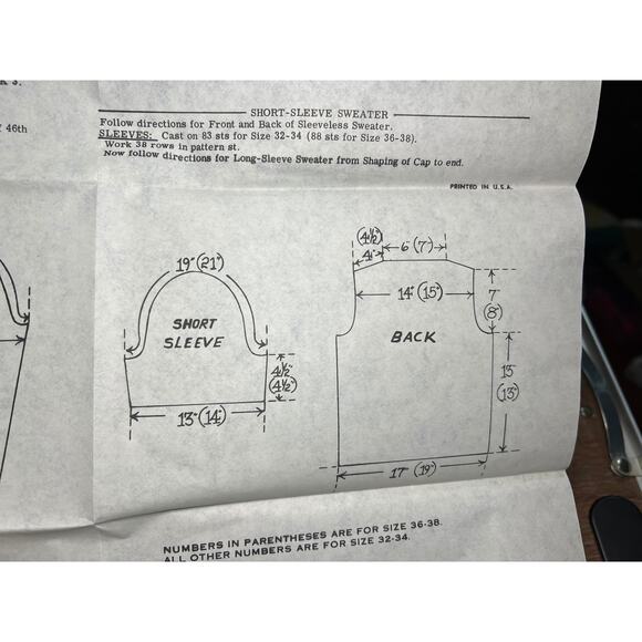 knitting pattern 7426 ribbed short sleeve sleevless sweater 1960s Size 32-38 - Picture 4 of 5